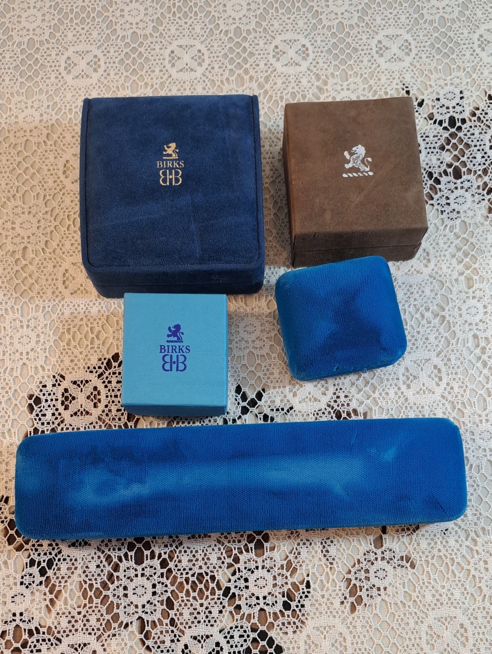 Vintage Maison Birks Velvet Jewelry Box Lot | Blue & Brown